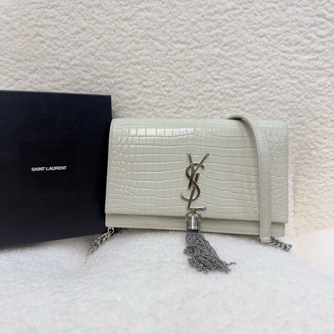 YSL 白銀壓紋Kate磁釦woc鏈條包