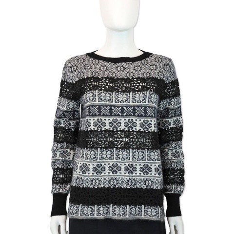 香奈兒全新上衣Chanel CHANEL  FAIR ISLE MOHAIR-BLEND LACE FLORAL STRIPE KNIT SWEATER全新未拆標香奈兒Chanel購於專櫃