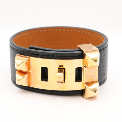 Collier de Chien CDC 窄版手環 黑色 Madame 牛皮 金色鍍金【HERMES 愛馬仕】 H079501CC