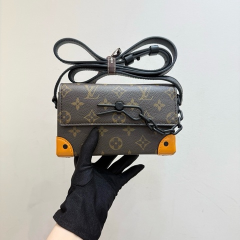 LV/路易威登 Steamer 橙色老花盒子包 經典老花配橙色包邊 芯片款 斜挎包