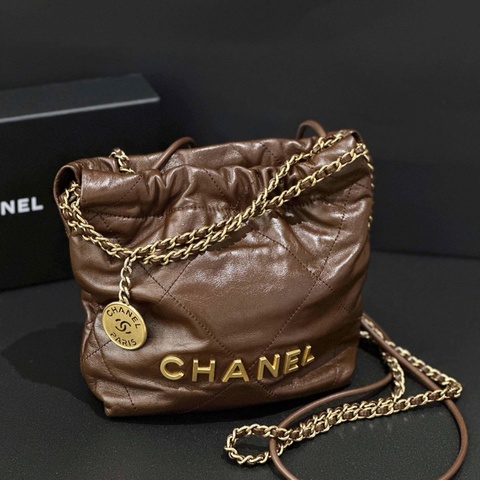 🤎Chanel 香奈兒 22Bag 垃圾袋mini 單肩包斜挎包 巧克力色 芯片款。