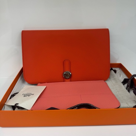 Hermes Dogon Duo Evercolor愛馬仕橙色手拿錢包