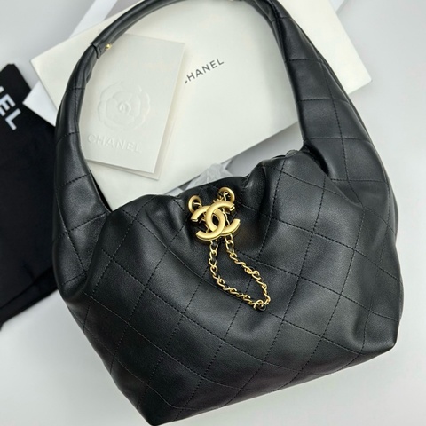 Chanel香奈兒 26C黑金hobo抽繩包腋下包手提包 芯片款