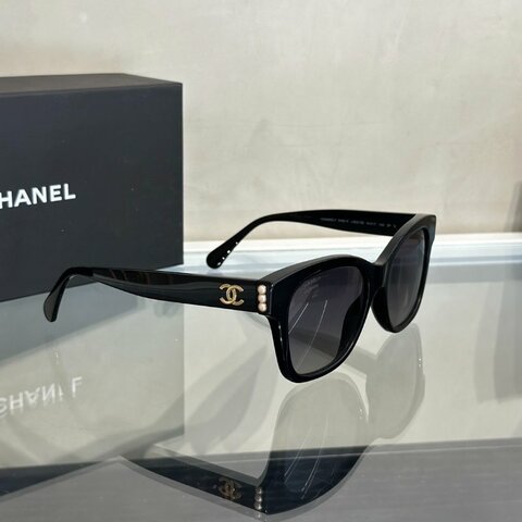 CHANEL 珍珠邊方框太陽眼鏡5482H - 黑