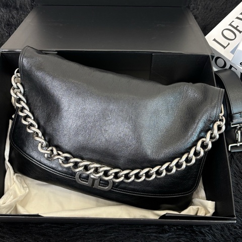 Balenciaga 巴黎世家BB Soft Flap金屬扣小牛皮鏈條包大號單肩包斜挎包 銀扣