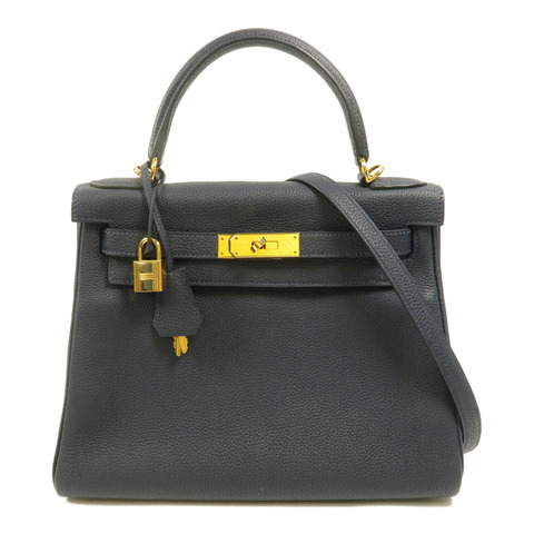 HERMES Togo皮革Kelly 28手挽肩背兩用袋Bleu Nuit