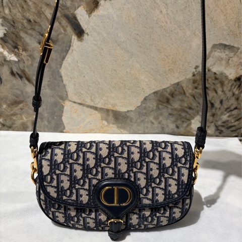 DIOR 藍緹花布金釦BOBBY EAST WEST斜背包