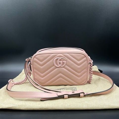 古馳/Gucci粉色GG Marmont系列相機斜挎包 18*11.5