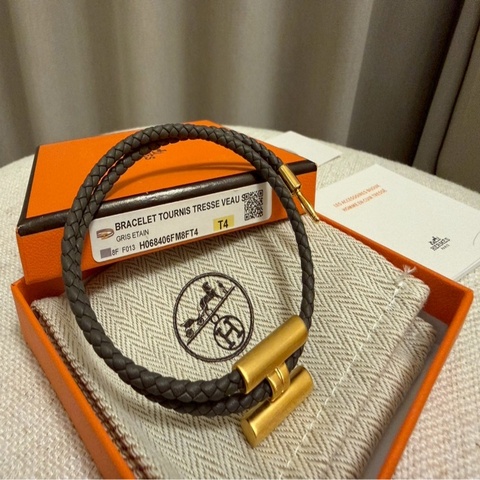 Hermes H皮革手環 Etain 錫器灰金扣