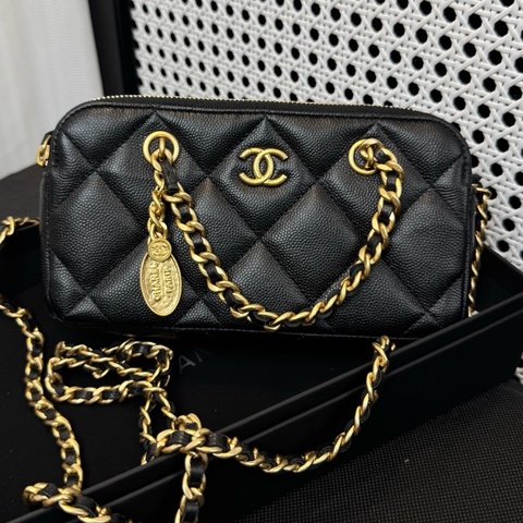 CHANEL香奈兒 金幣 荔枝紋手機包 98新