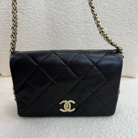 香奈兒/Chanel 黑金 瀑布鏈條 芯片 斜挎包 98新