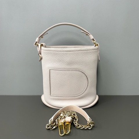 Delvaux/德爾沃 裸粉色 牛皮 Pin Toy mini 水桶包手提包單肩包 金扣