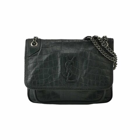 Saint Laurent Niki小號油蠟皮純色鱷魚紋YSL標誌單肩包