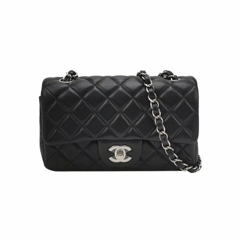 Chanel Classic Flap 經典款大mini羊皮菱格絎縫雙C扣皮穿鏈斜背包