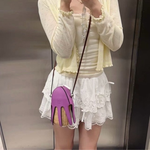 【威選精品】💜 Loewe 紫色草編章魚斜背包
