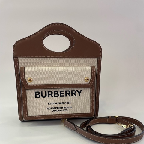 Burberry/巴宝莉 帆布邮差包pocket 焦糖色配黑字logo