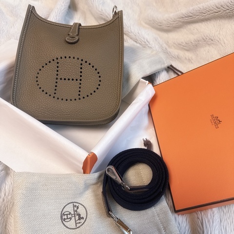 HERMES evelyne mini 大象灰 銀扣 深藍背帶