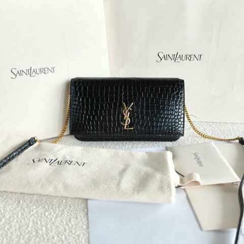 YSL 黑金鱷魚壓紋woc鏈條包 18*9*2.5 98新配件塵袋