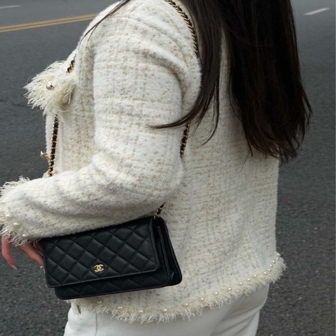 Chanel 香奈兒,woc荔枝紋牛皮金色金屬黑色