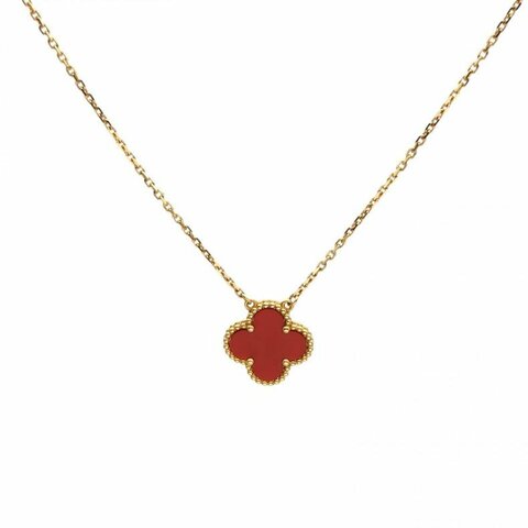 VAN CLEEF&ARPELS VintageAlhambra中號單花項鏈新扣18K黃金/紅玉髓