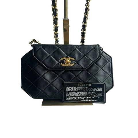 Chanel 黑金雙C扣菱格紋鏈條包
