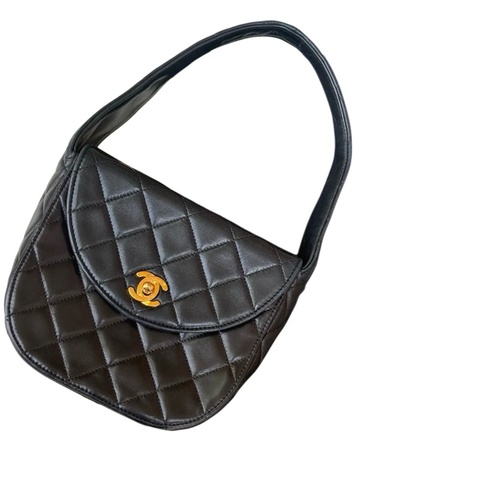Chanel 黑金雙C扣菱格紋晚宴手提包