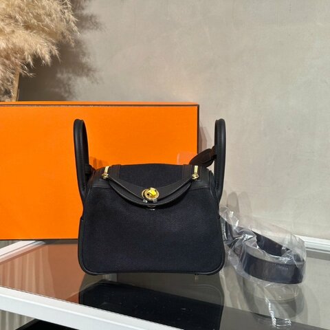 HERMES Mini Lindy ll - Noir 89 帆布黑金 G