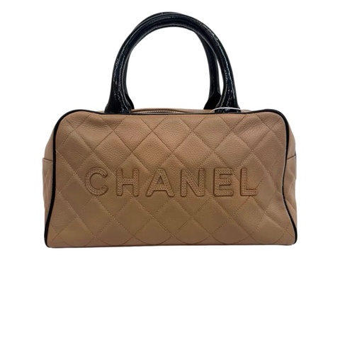 Chanel 荔枝紋字母logo菱格紋波士頓枕頭包