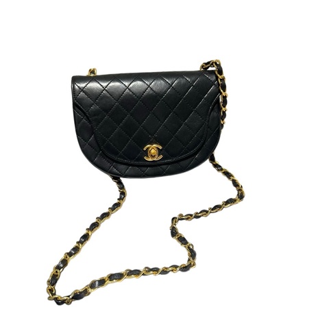 Chanel 黑金菱格紋雙C扣鏈條包