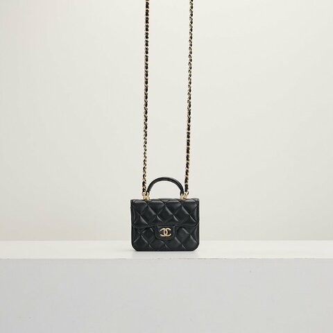 二手Chanel cf手柄小廢包/黑金羊