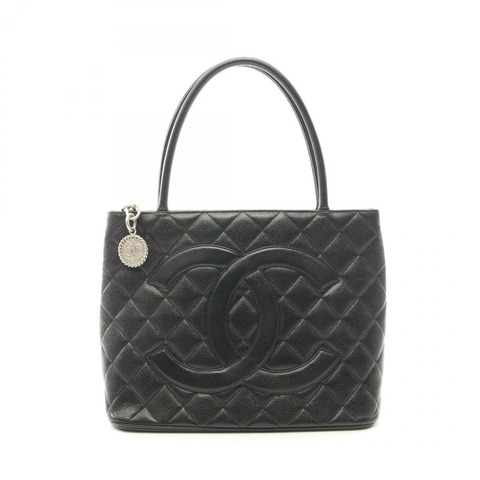 香奈兒 (CHANEL) Medallion 手提包 A01804 小牛皮 黑色 SHW 二手 女士 CC 標誌