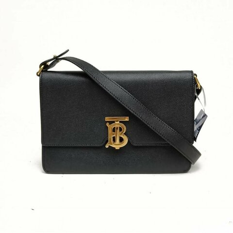 Burberry 黑色牛皮金扣經典TB標誌斜挎包