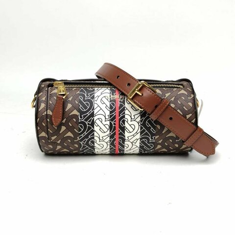 Burberry 拼色PVC金扣圓筒包斜挎包