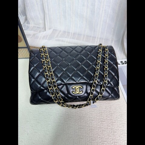 CHANEL CF Maxi 黑金羊皮口蓋包