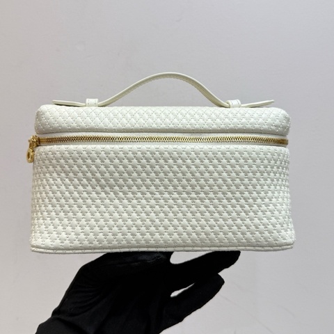 【近新閒置品】Loro piana L19飯盒包25年春夏新款編織羊皮白色金扣手提包