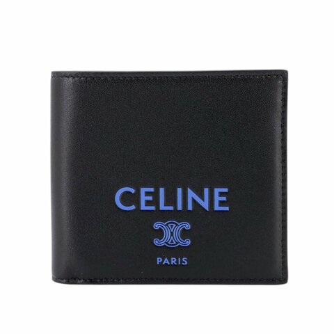 【CELINE】Logo Bi-fold 羊皮 零錢包 卡夾 皮夾 短夾 黑色 藍色 10B653R24.GLK0