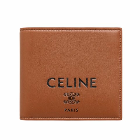 【CELINE】Logo Bi-fold 羊皮 零錢包 卡夾 皮夾 短夾 棕褐色 黑色 10C873R24.GLK3