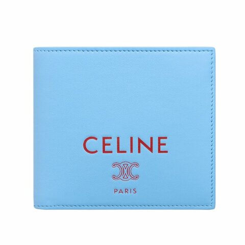 【CELINE】Logo Bi-fold 羊皮 零錢包 卡夾 皮夾 短夾 天空藍色 ☆色 10C873R24.GLK5