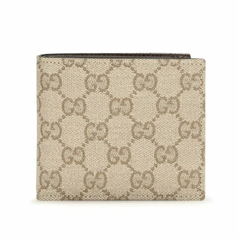 【GUCCI 古馳】Essence Bi-Fold GG帆布 皮革 雙折 卡夾 皮夾 短夾 沙色 棕色 876390