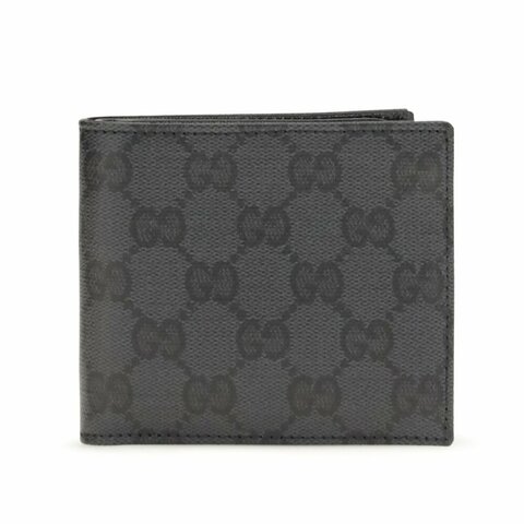 【GUCCI 古馳】Essence Bi-Fold GG帆布 皮革 雙折 卡夾 皮夾 短夾 黑色 876390