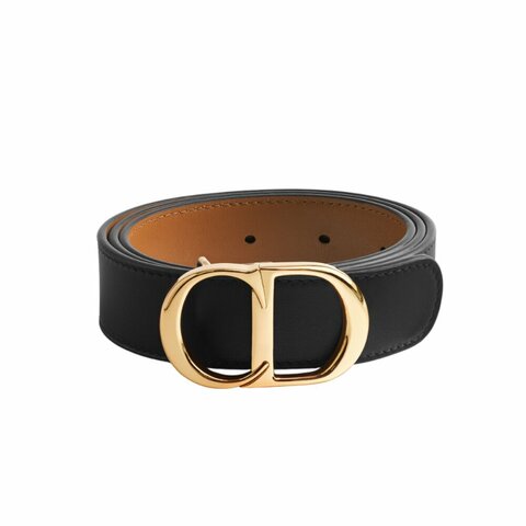 【Dior 迪奧】CD Icon 光滑小牛皮 雙面 腰帶 皮帶 3公分寬 黑色 栗棕色 B1011GWJB_M40W