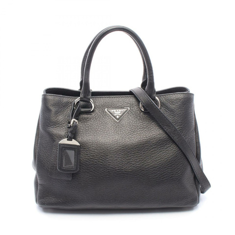 PRADA 三角形 logo 肩挎斜挎手提包，黑色皮革，二手女款