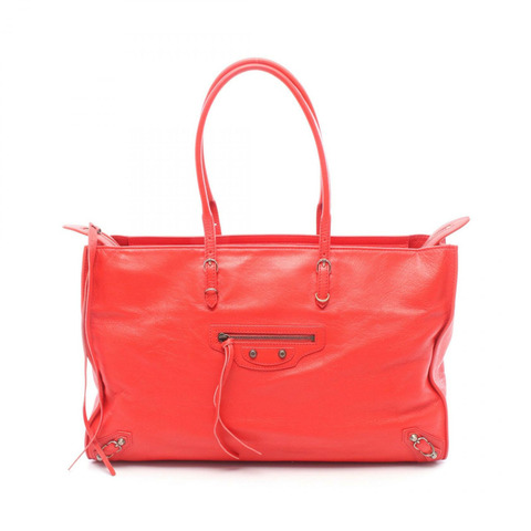 BALENCIAGA Paper Office 拉鍊手提包 327771 紅色皮革 二手 女士