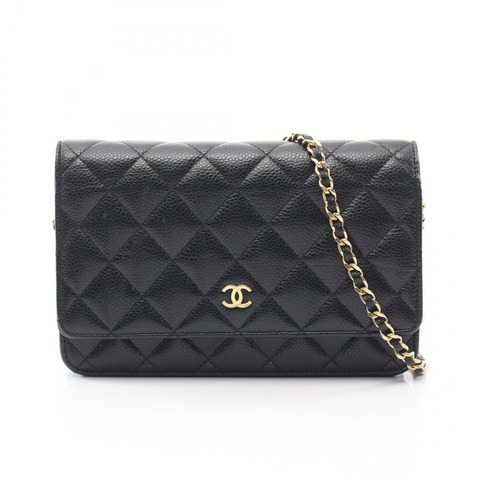 香奈兒 (CHANEL) 絎縫斜背包 AP0250 黑色皮革 二手 金色五金