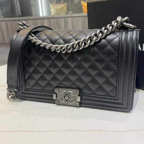 *SHIHNA名牌精品* CHANEL Boy 經典荔枝紋牛皮銀釦 25cm