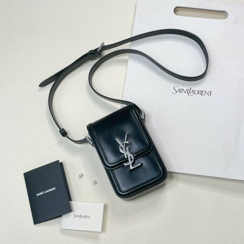 YSL 直式翻蓋手機包 黑銀