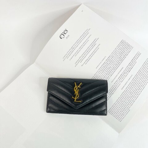 YSL 粒面壓紋拉鍊卡片套 黑金