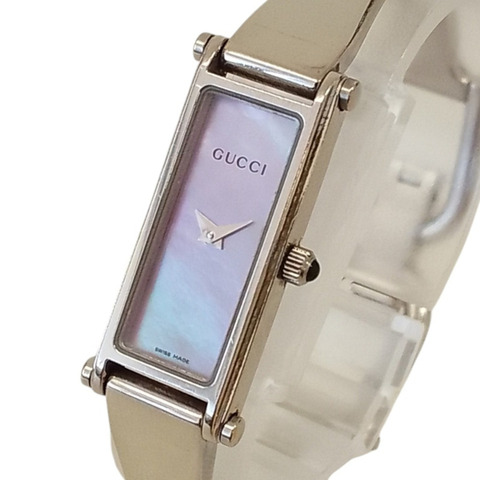 GUCCI 1500L 石英錶，女士款，粉紅珍珠貝母錶盤，不鏽鋼錶殼，銀色