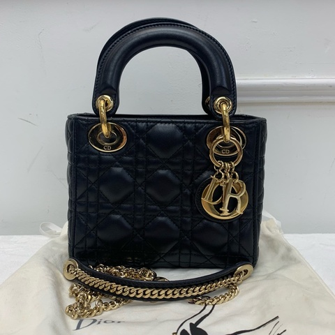 Dior三格lady dior 黑色羊皮