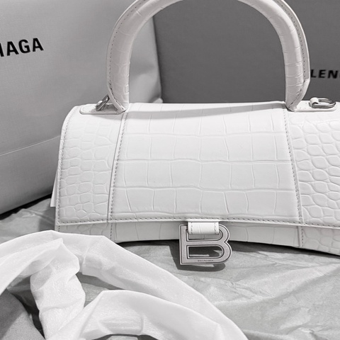 全新Balenciaga/巴黎世家 白銀鱷魚紋沙漏包s 銀扣